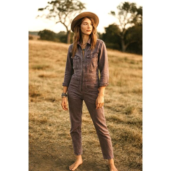 Free People Pink Cotton Denim Jumpsuit Coveralls Overalls   Women's Size XS - Picture 1 of 11